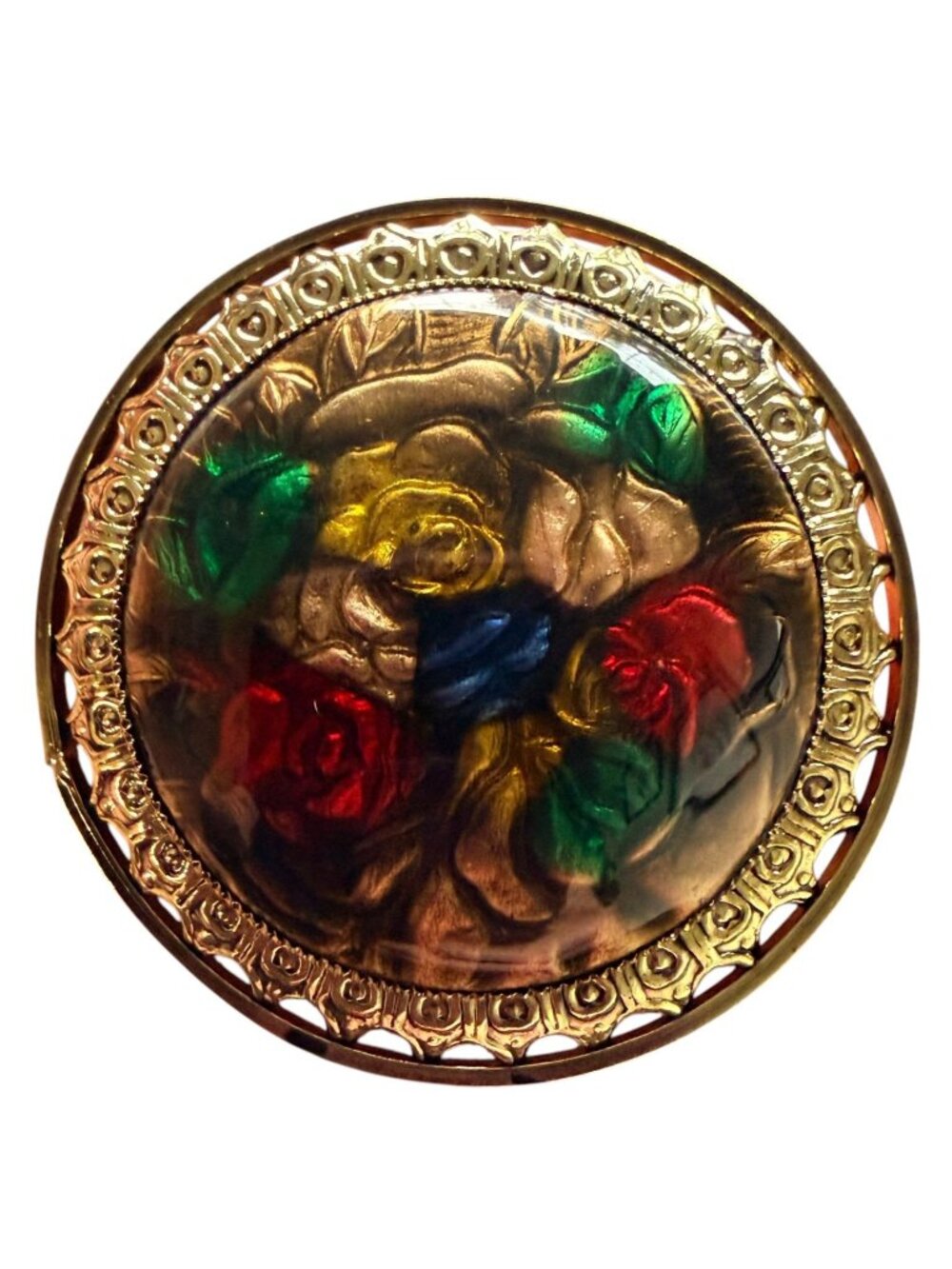 Vintage Reverse Carved Lucite Brooch Gold Tone Floral Pin 1950s New Old Stock
